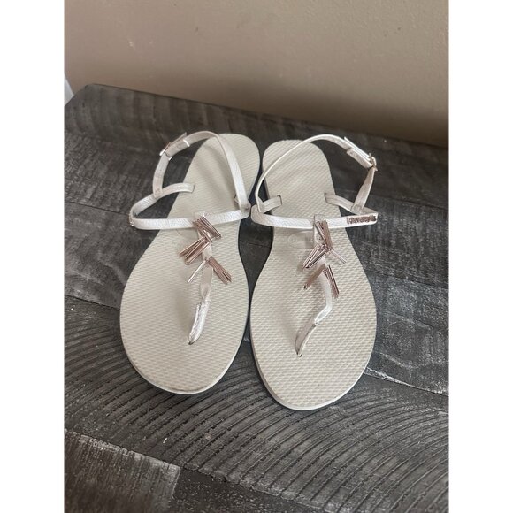 HAVAIANAS You Riviera Gold/Nude Leather Flip Flops Thong Sandals 37/38, US 7 - Picture 1 of 4